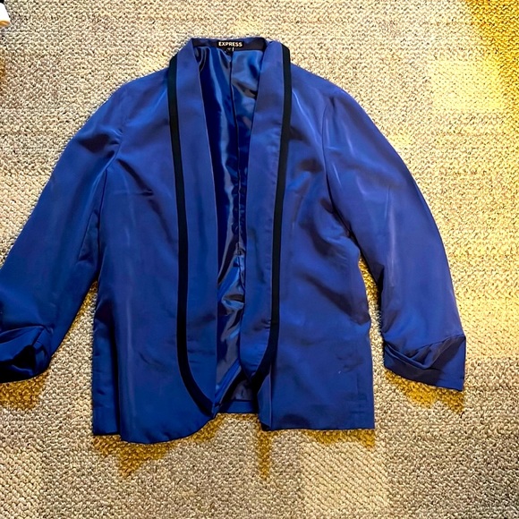 Express Jackets & Coats Express Relaxed Suede Blue And Black Trim